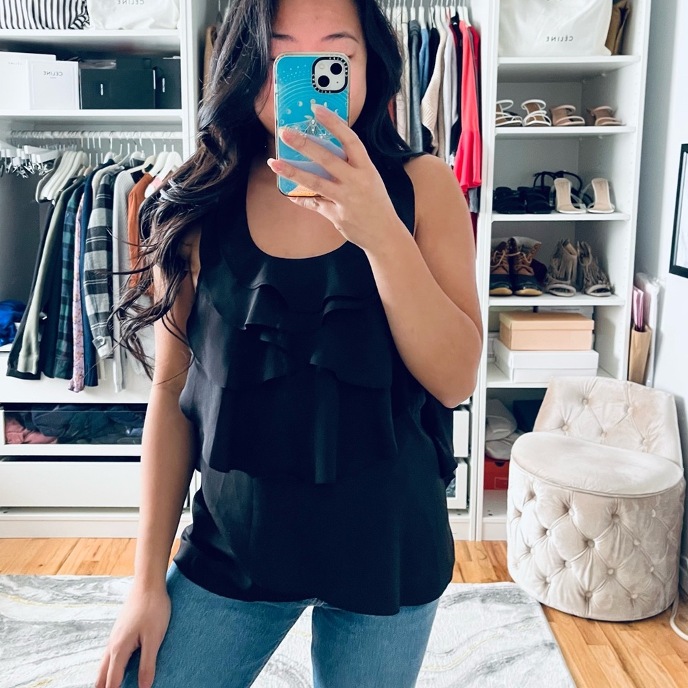 TUA Black Ruffle Top